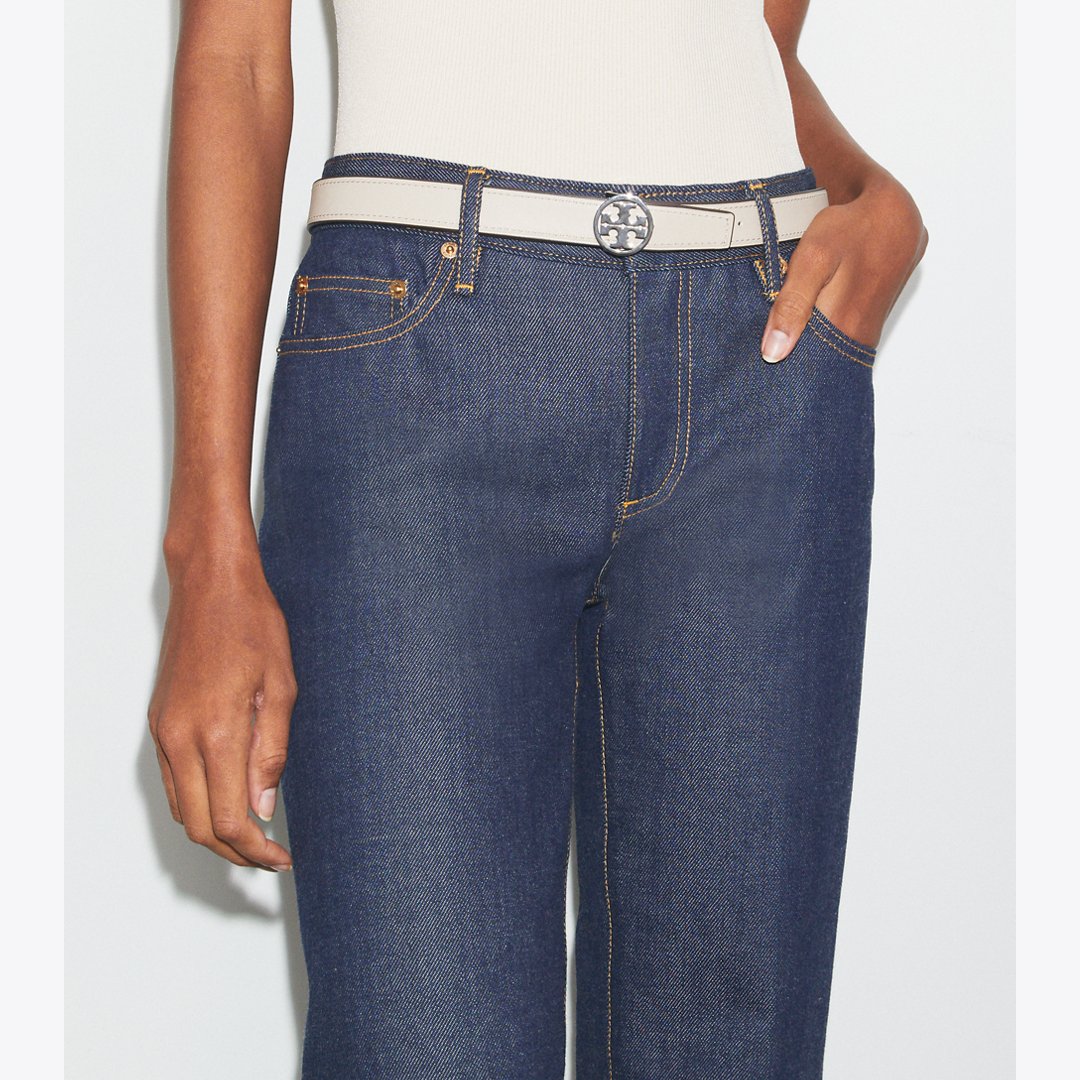 Tory Burch 1" Miller Reversible Belt Warm White / Tortora / Silver