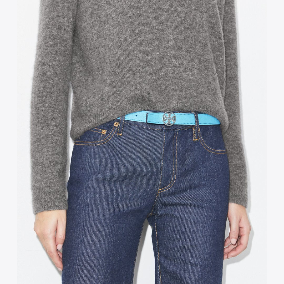 Tory Burch 1" Miller Reversible Belt Soft Turquoise / John Coco / Silver