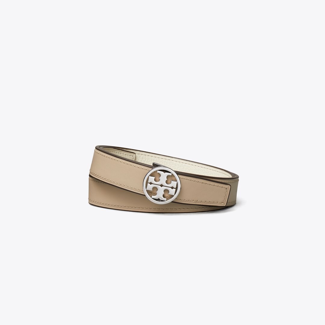 Tory Burch 1" Miller Reversible Belt Warm White / Tortora / Silver