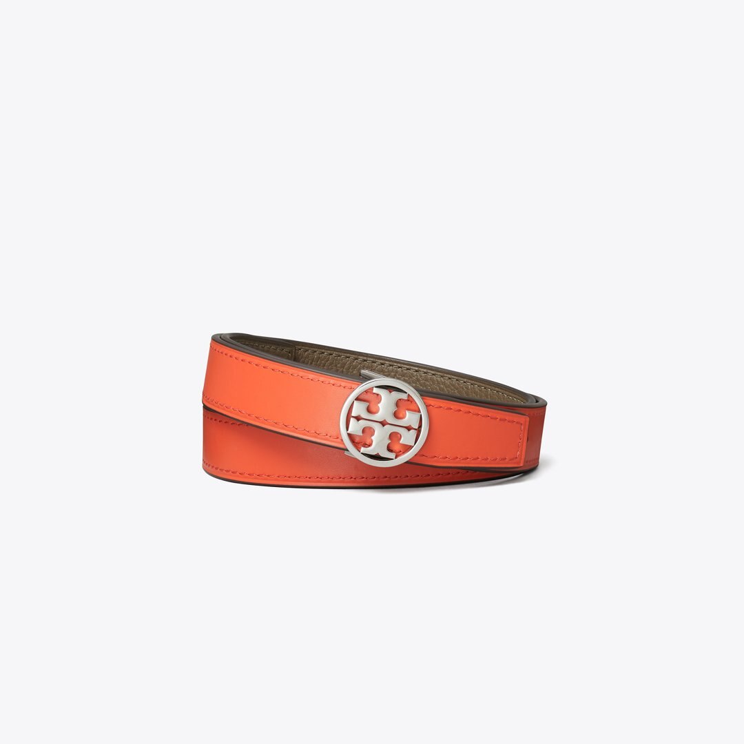 Tory Burch 1" Miller Reversible Belt Wild Mushroom/Warm Fire/Silver