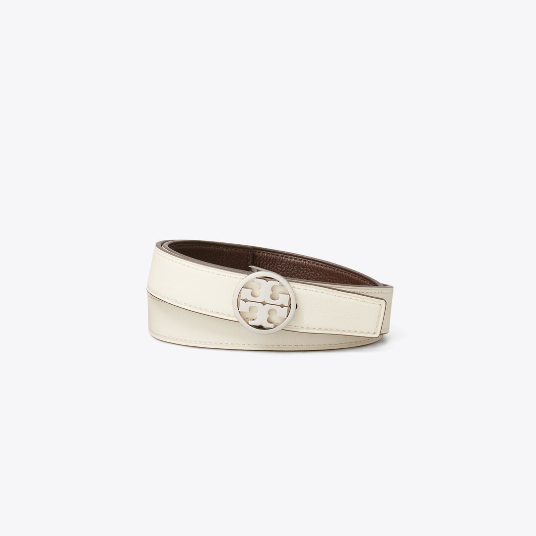 Tory Burch 1" Miller Reversible Belt Dark Cocoa / Light Cream / Silver