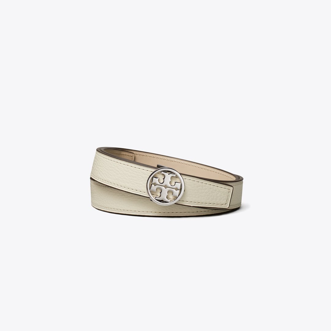 Tory Burch 1" Miller Reversible Belt Warm White / Tortora / Silver