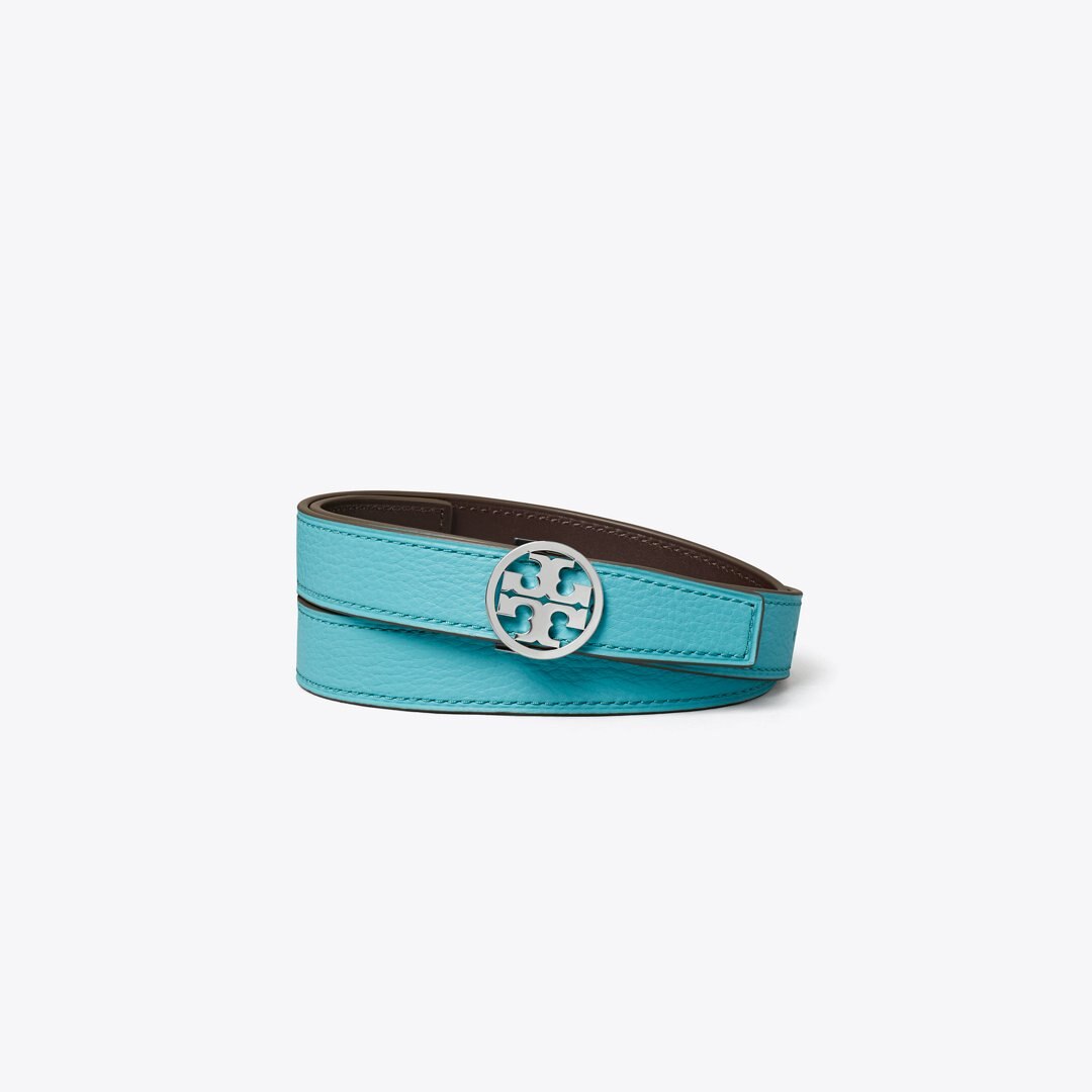 Tory Burch 1" Miller Reversible Belt Soft Turquoise / Dark Cocoa / Silver