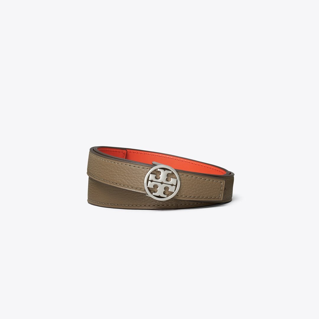 Tory Burch 1" Miller Reversible Belt Wild Mushroom/Warm Fire/Silver