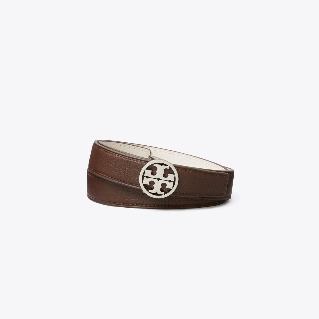 Tory Burch 1" Miller Reversible Belt Dark Cocoa / Light Cream / Silver