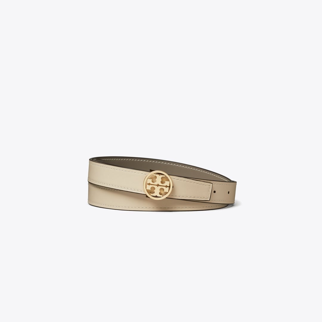Tory Burch 1" Miller Smooth Reversible Belt Gray Heron / New Cream / Gold