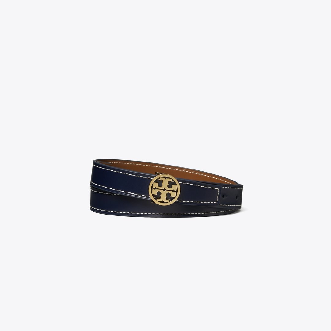 Tory Burch 1" Miller Smooth Reversible Belt Tory Navy / Moose / Gold