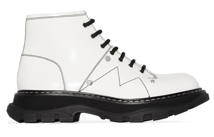 Alexander McQueen Tread Slick Lace Up Boot Ivory Black (Women's)