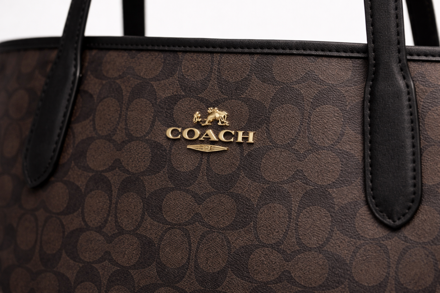Coach City Tote Bag In Signature Canvas Gold Walnut Black