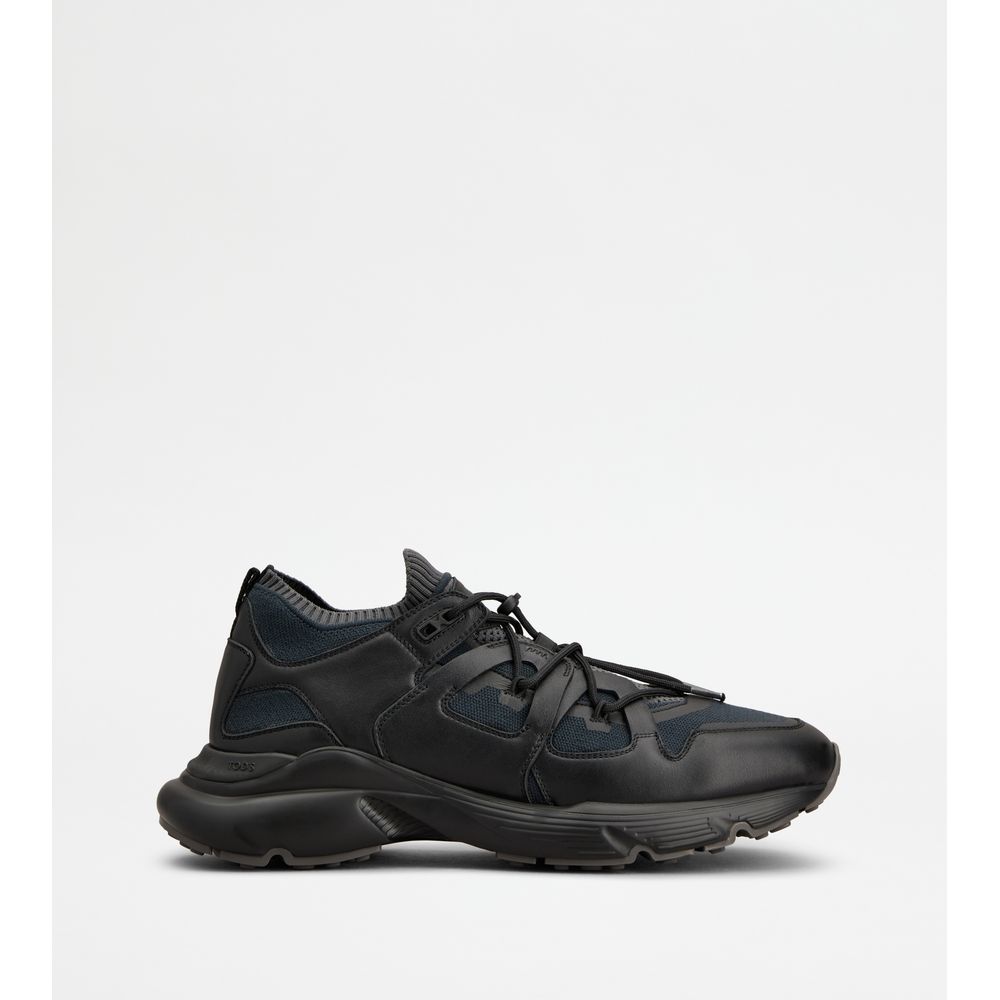 Tods Sneakers In Leather And Technical Fabric Black Mens