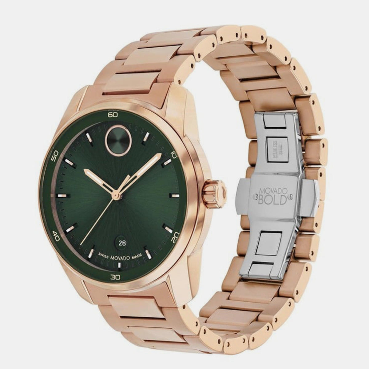 Movado Bold Verso Men Quartz Green Dial Analog Stainless Steel Watch 3601138