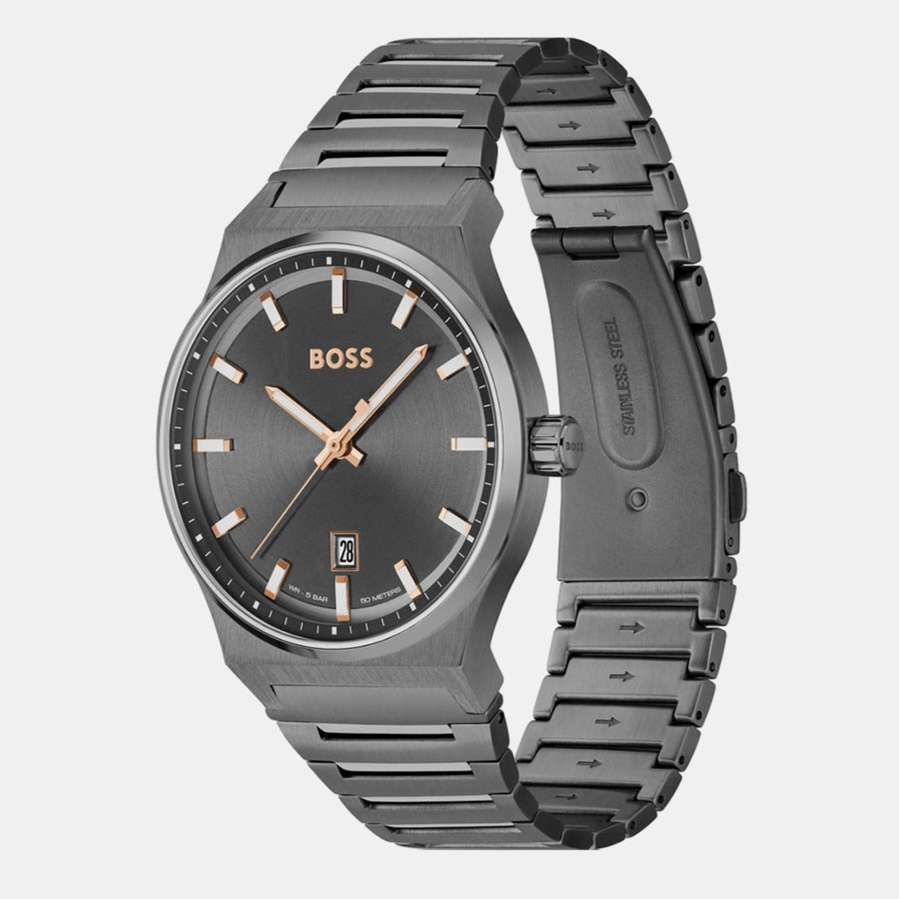 Boss Candor Men Quartz Grey Dial Analog Stainless Steel Watch 1514078