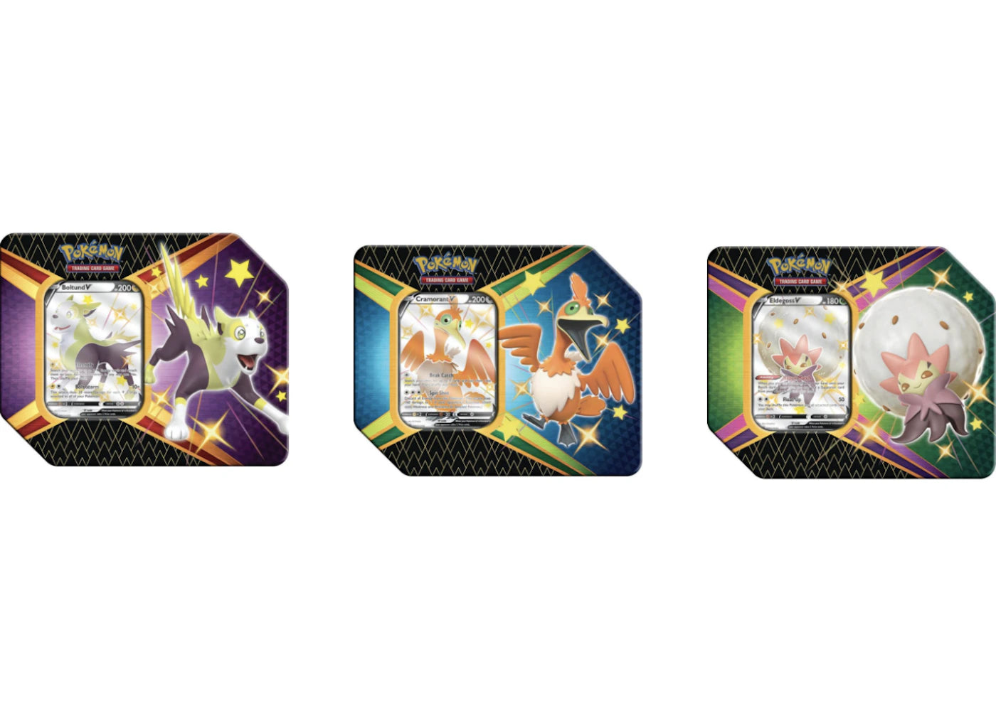 Pokemon Tcg Sword & Shield Shining Fates 3X Tin Lot Boltund V/Cramorant V/Eldegoss V (6 Booster Packs)
