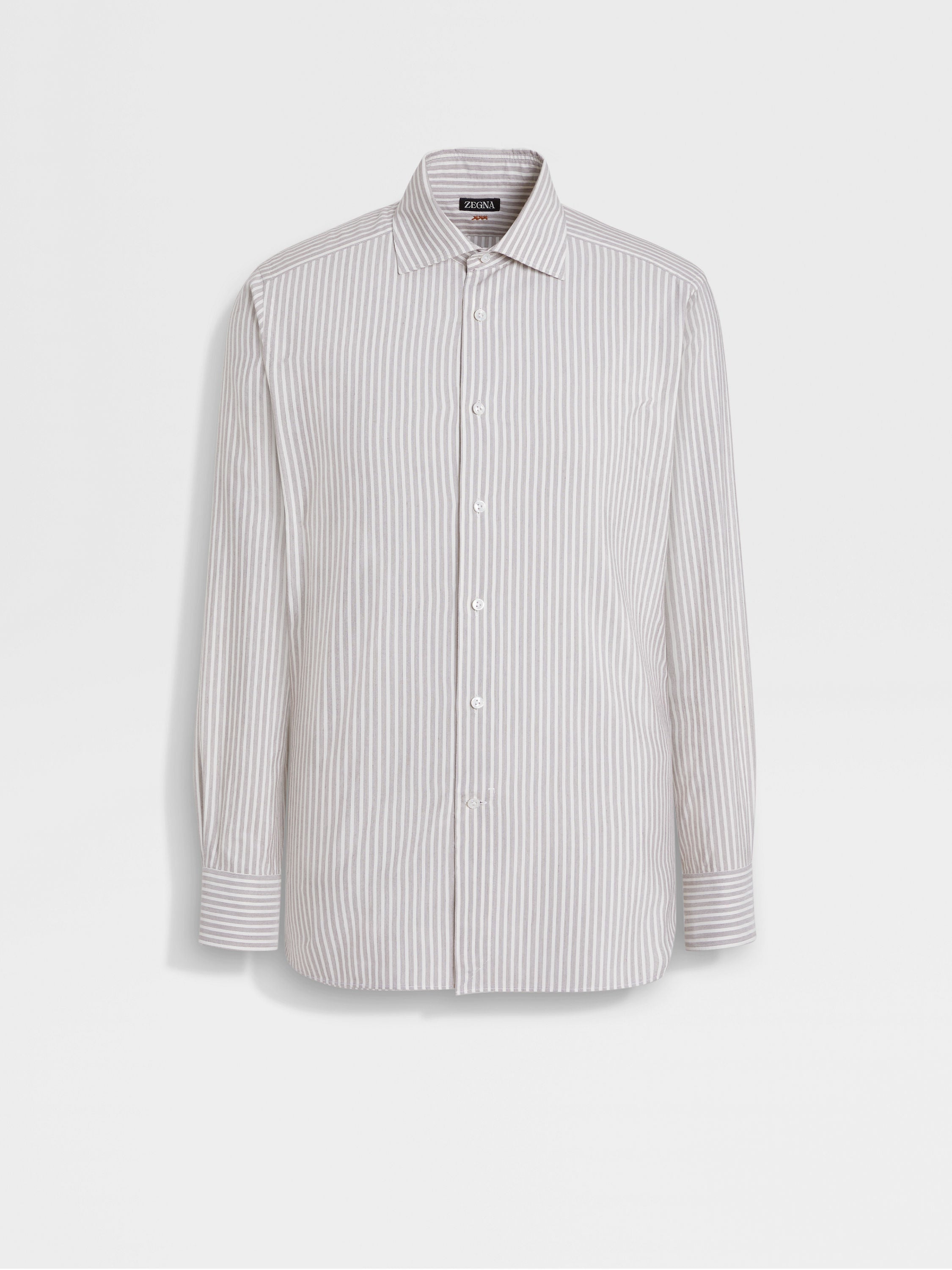 Zegna Brown And White Striped Silk And Cotton Blend Shirt