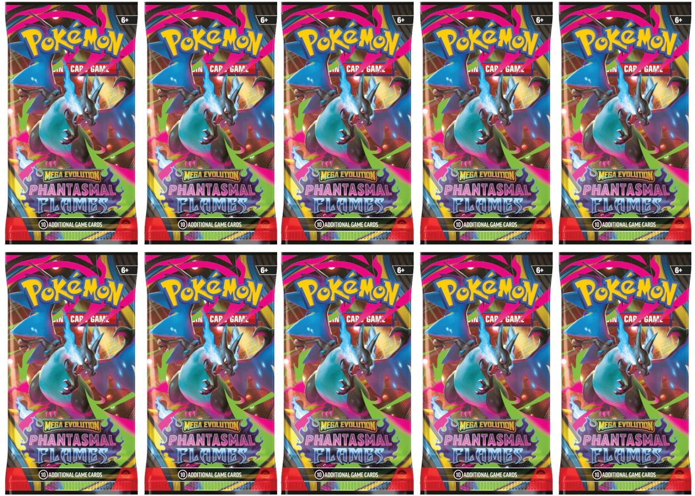 2025 Pokemon Mega Evolution Phantasmal Flames Mega Charizard X Booster Pack 10X Lot