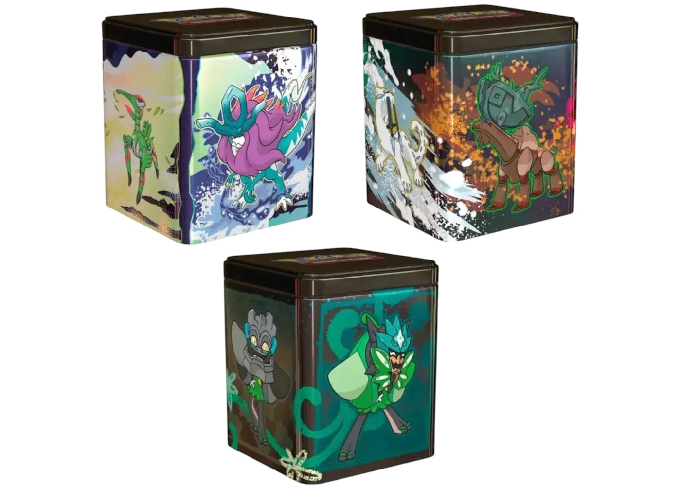 2025 Pokemon Scarlet & Violet Ogerpon/Paradox Pokemon/ Treasures Of Ruin Stacking Tin 3X Lot