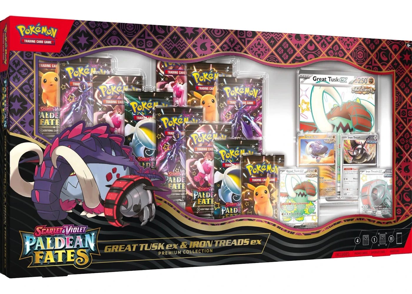 2025 Pokemon Scarlet & Violet Paldean Fates Great Tusk Ex & Iron Treads Ex Premium Collection Box