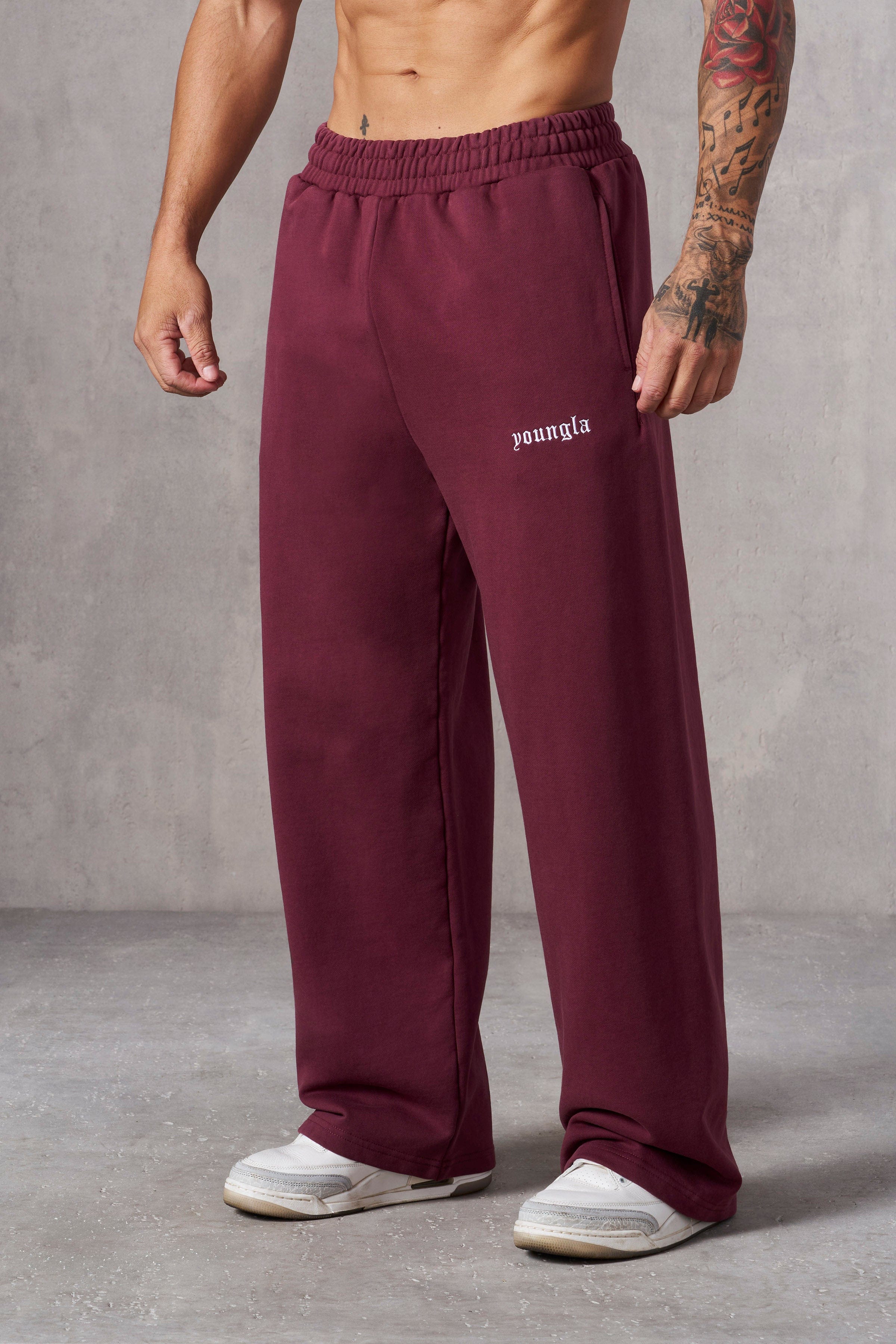 YoungLA 2111 - Classic Baggy Sweats Burgundy Wash