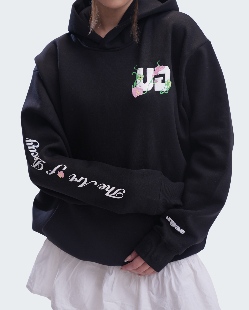 BLACK FLORAL CREST HOODIE