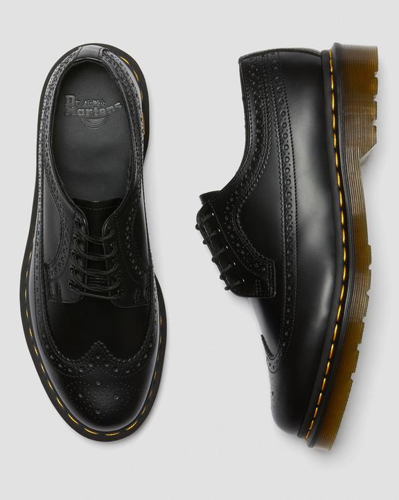 Dr Martens Yellow Stitch Smooth Leather Brogue Shoes - Black