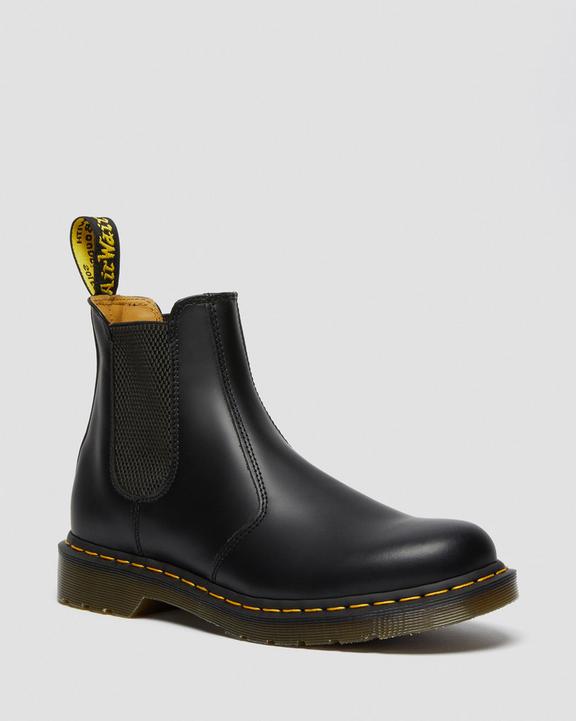 2976 Yellow Stitch Smooth Leather Chelsea Boots - Black - Mens