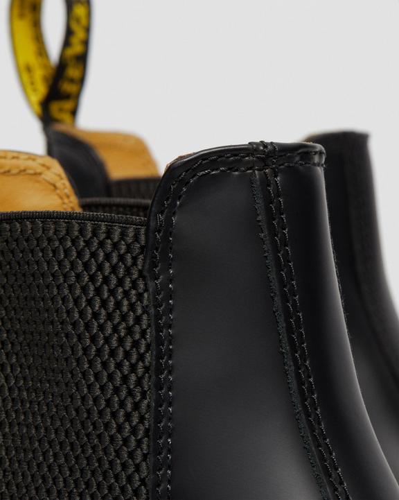 2976 Yellow Stitch Smooth Leather Chelsea Boots - Black - Mens