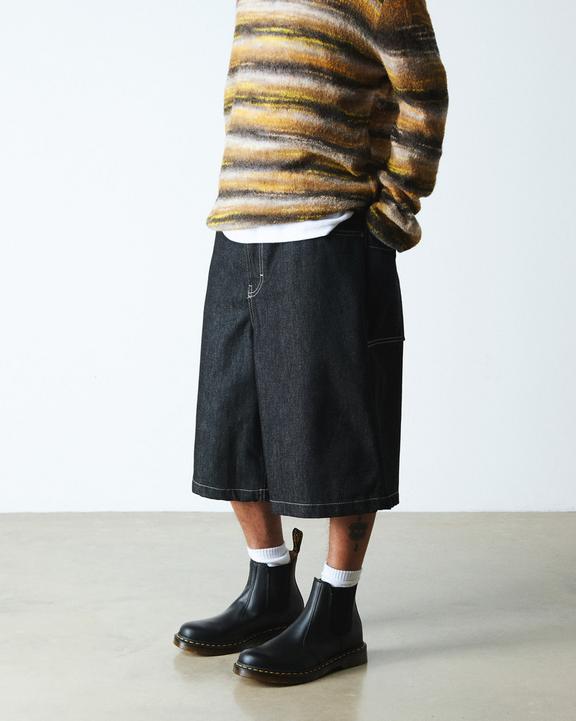 2976 Yellow Stitch Smooth Leather Chelsea Boots - Black - Mens