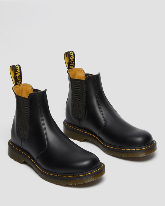2976 Yellow Stitch Smooth Leather Chelsea Boots - Black - Mens