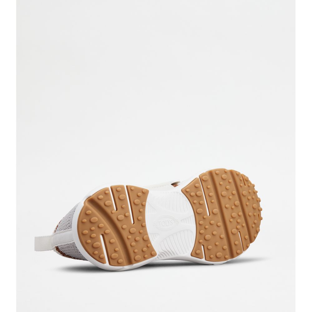 Tods Kate Slip-On Sneakers In Fabric Off White Brown Grey Womens