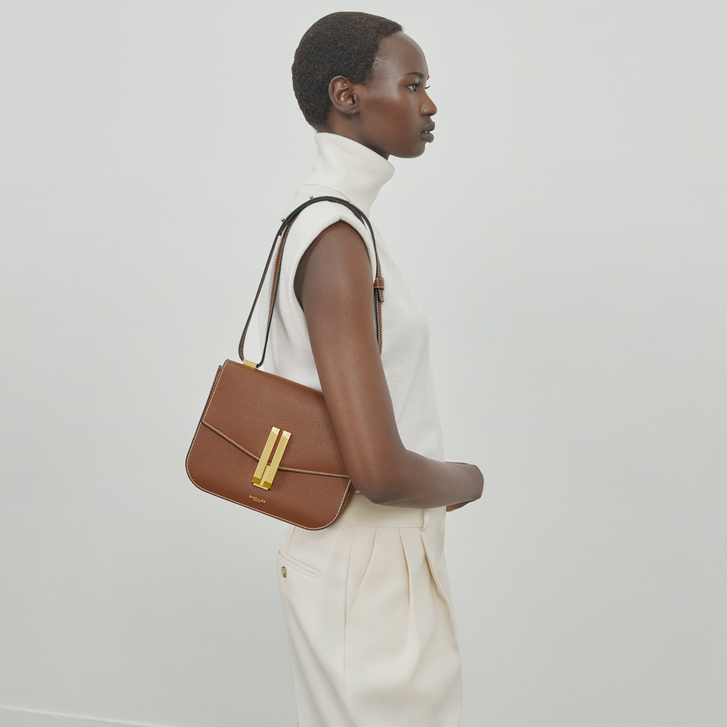 DeMellier The Vancouver tan small grain ecru stitching