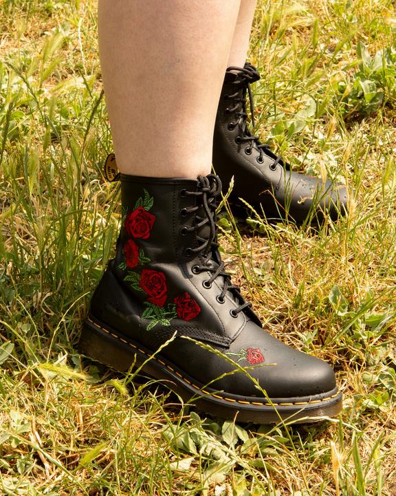Dr Martens 1460 Vonda Floral Leather Lace Up Boots - Black