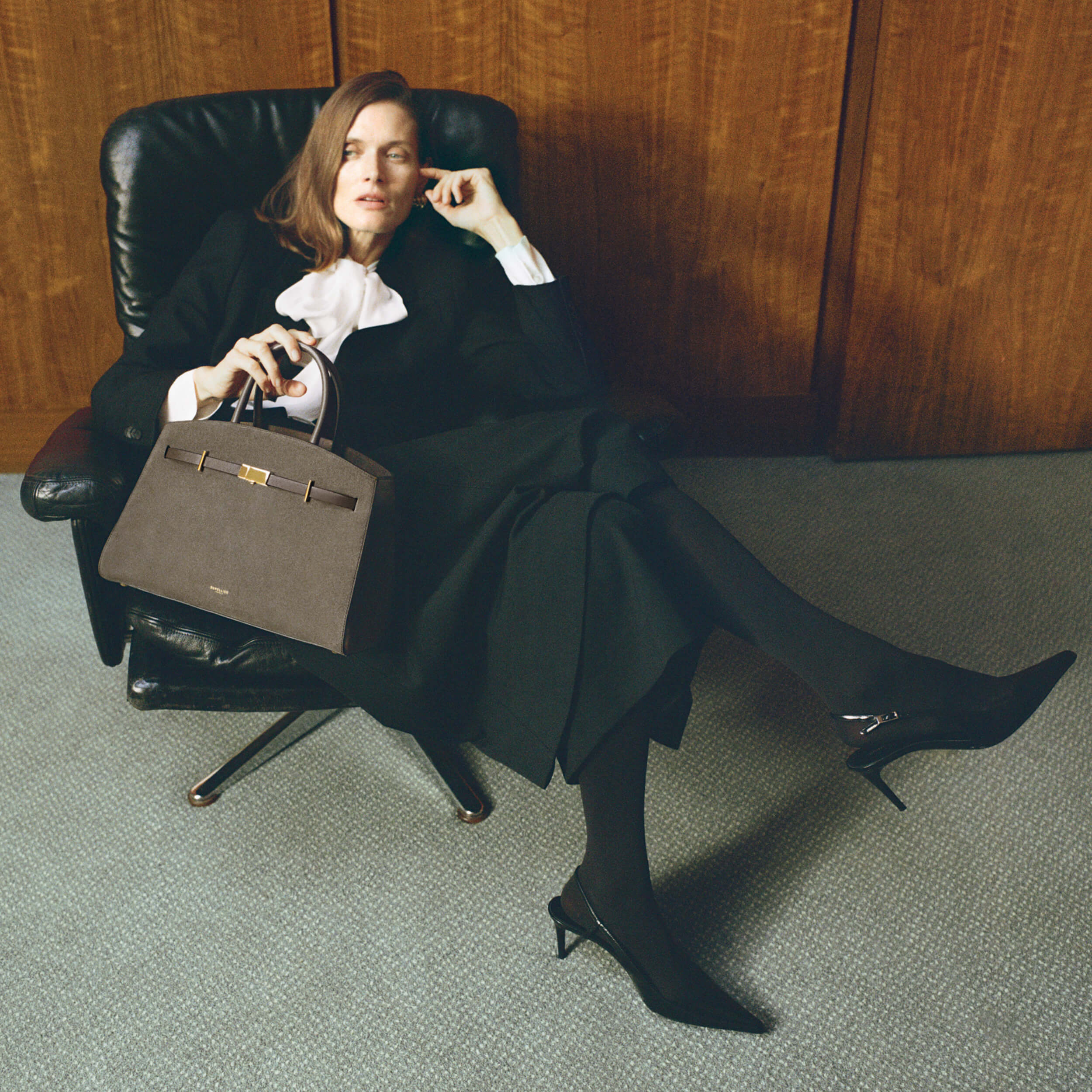 DeMellier The Midi Hudson deep olive suede & deep olive smooth