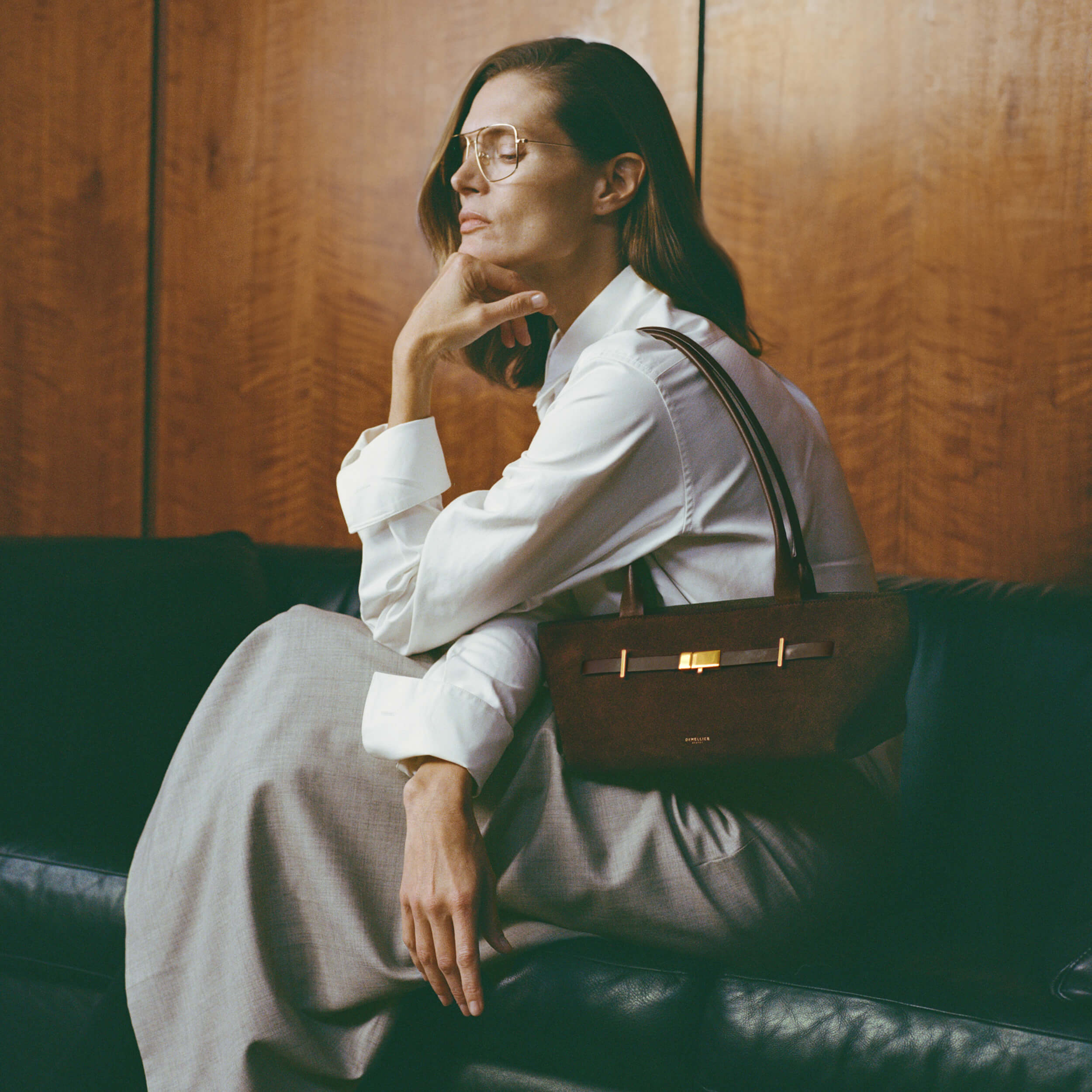 DeMellier The New York Shoulder mocha suede & mocha smooth