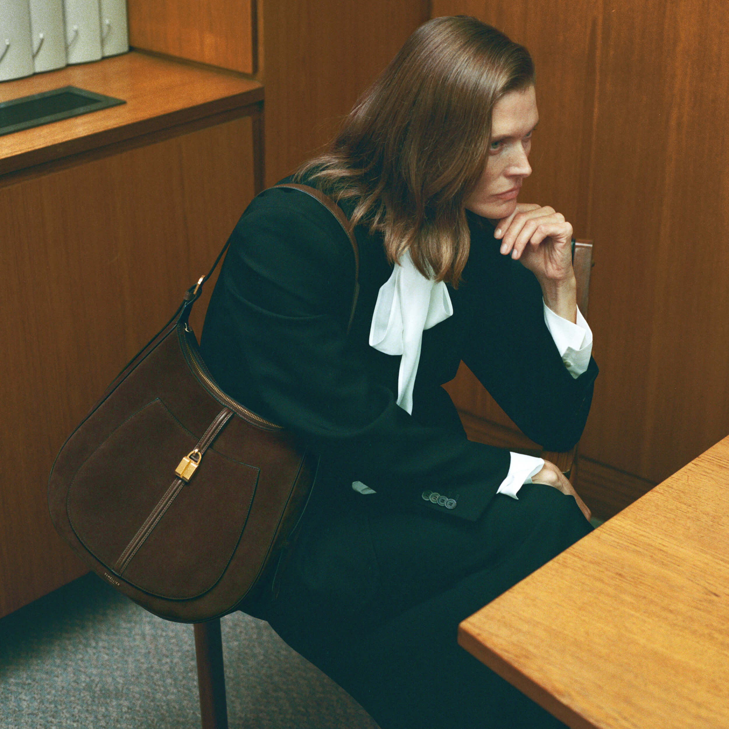 DeMellier The Siena Hobo mocha suede & mocha small grain