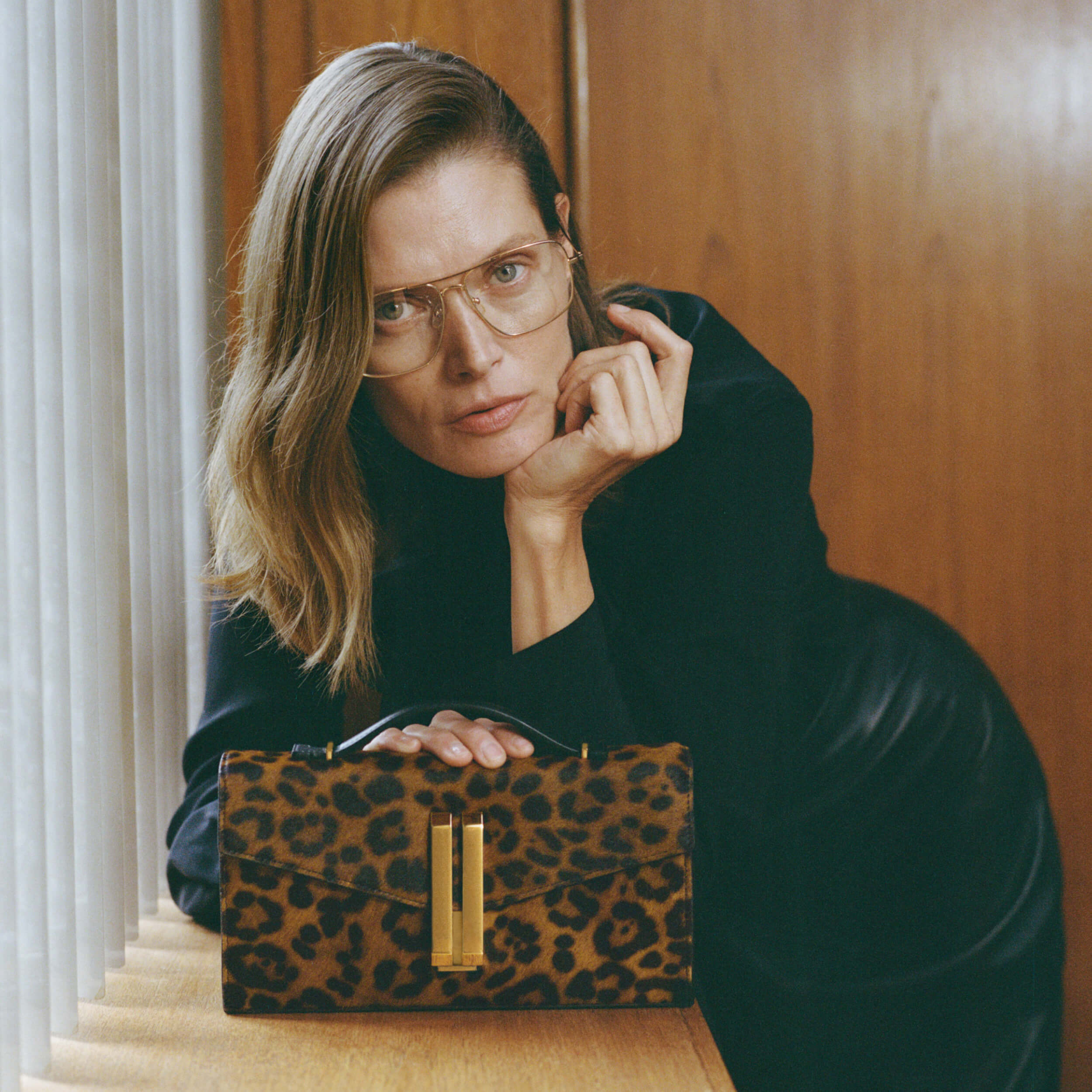 DeMellier The Vancouver Clutch leopard-effect calf hair & black smooth