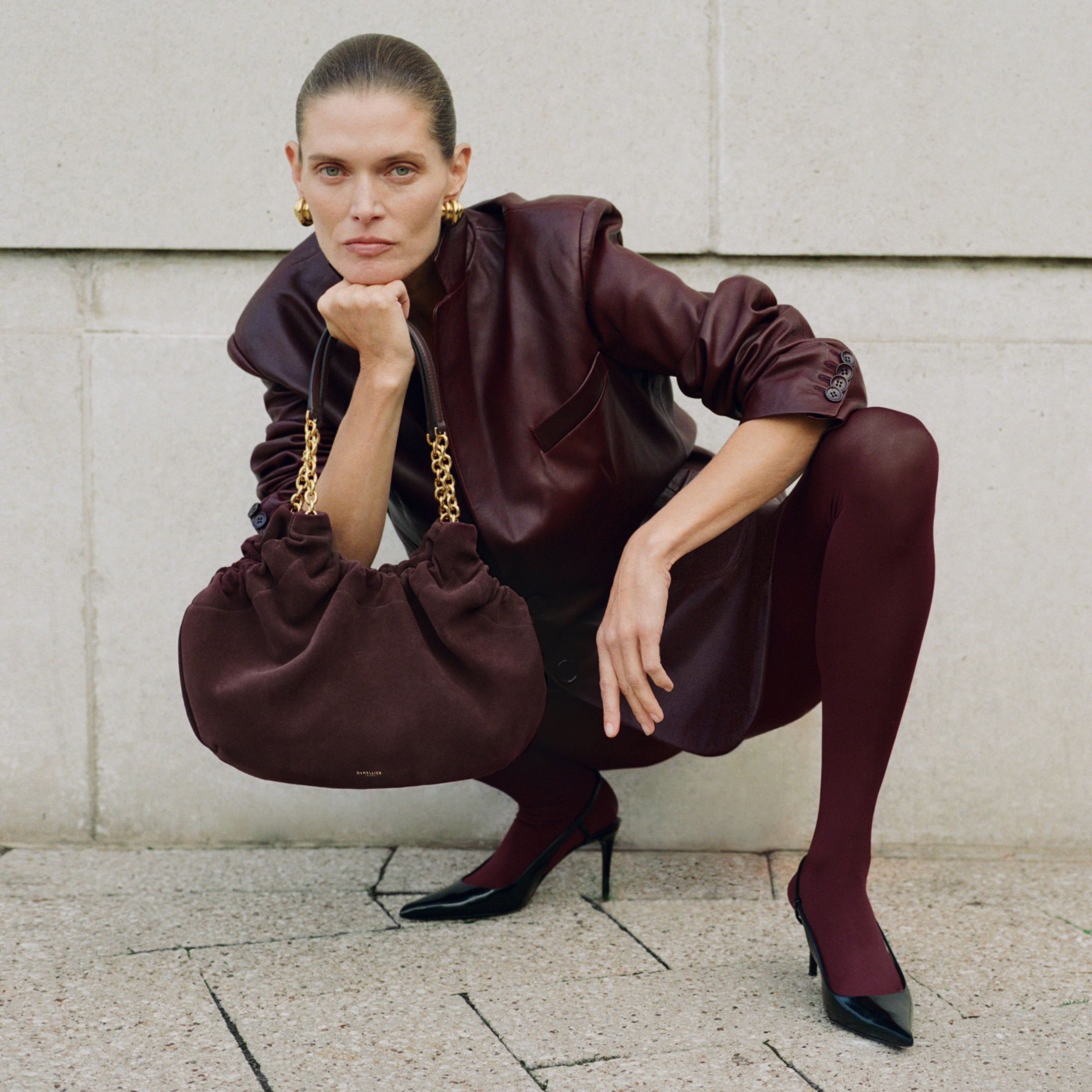 DeMellier The Midi Miami burgundy suede & burgundy smooth