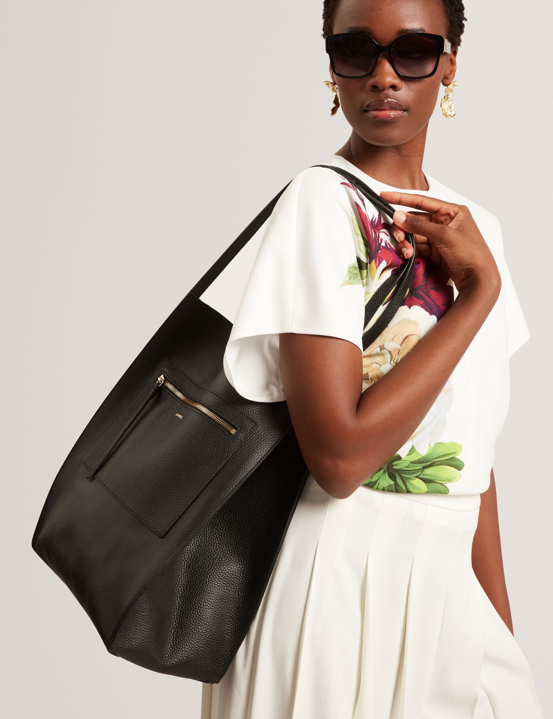 Ted Baker Tammila Tall Soft Leather Structured Tote Bag In Black Women's