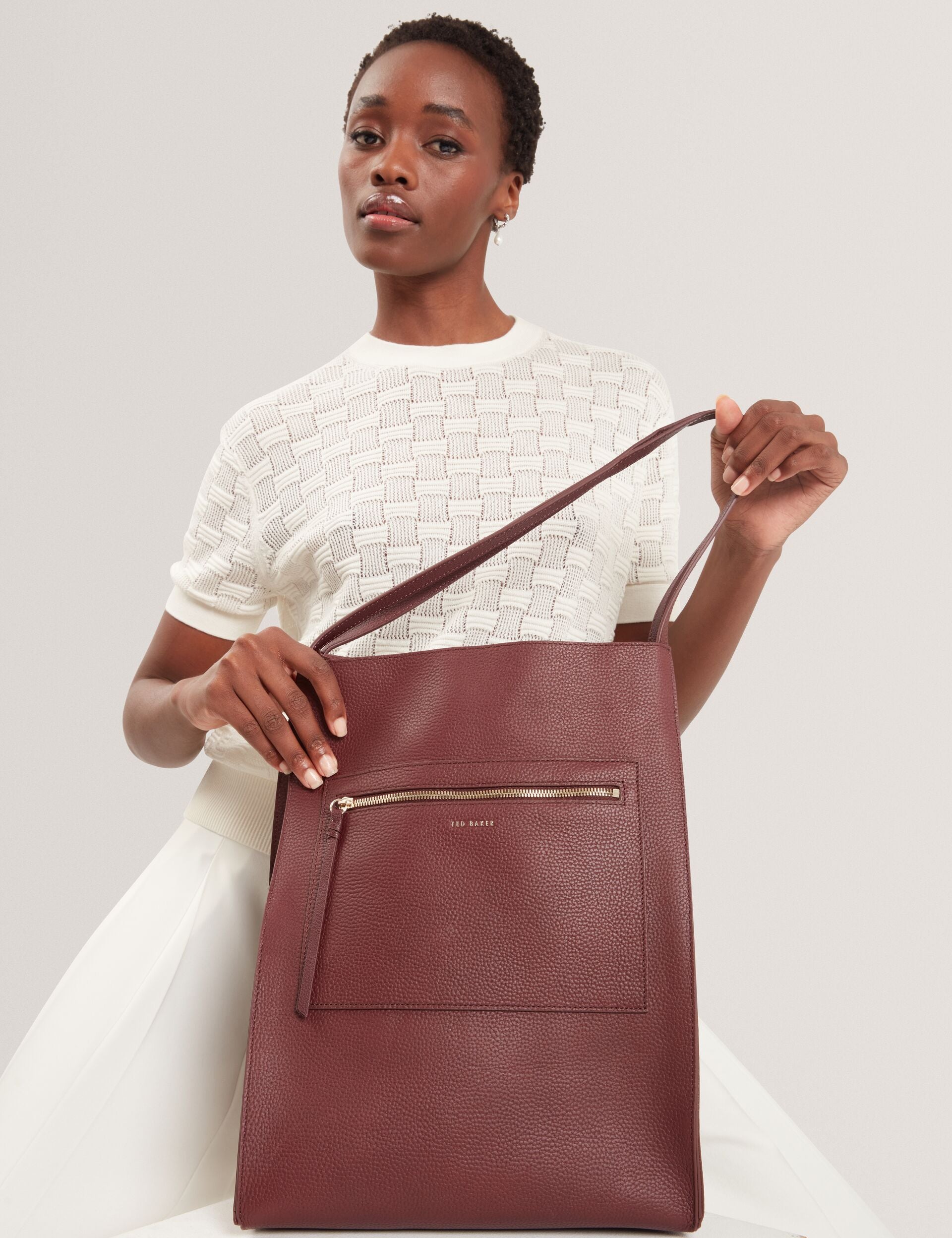Ted Baker Tammila Tall Soft Leather Structured Tote Bag In Oxblood Women's