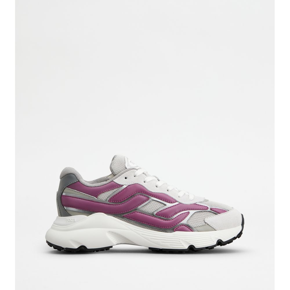 Tods Sneakers In Leather And Technical Fabric Pink Grey Womens