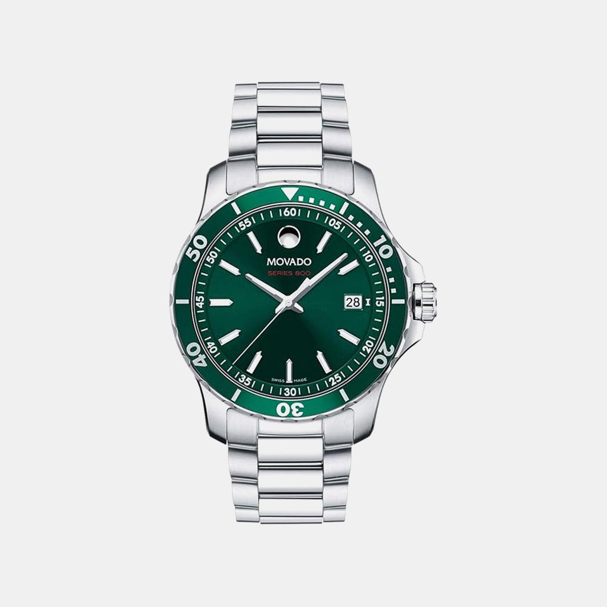 Movado Series 800 Men Quartz Green Dial Analog Stainless Steel Watch 2600136