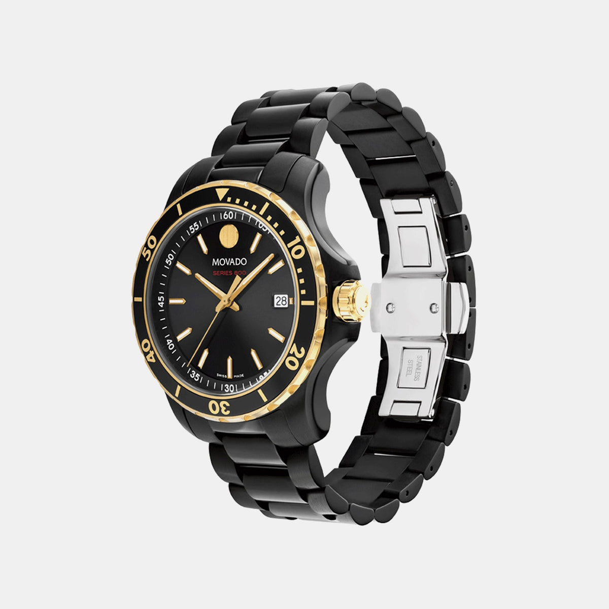 Movado Series 800 Men Quartz Black Dial Analog Stainless Steel Watch 2600161