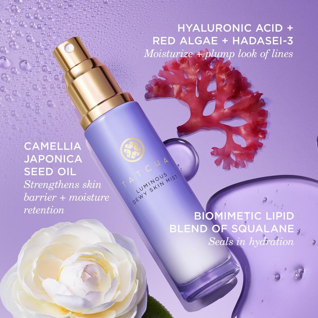 TATCHA Luminous Dewy Skin Mist 2 in 1 Hydrator & Finishing Spray, in use