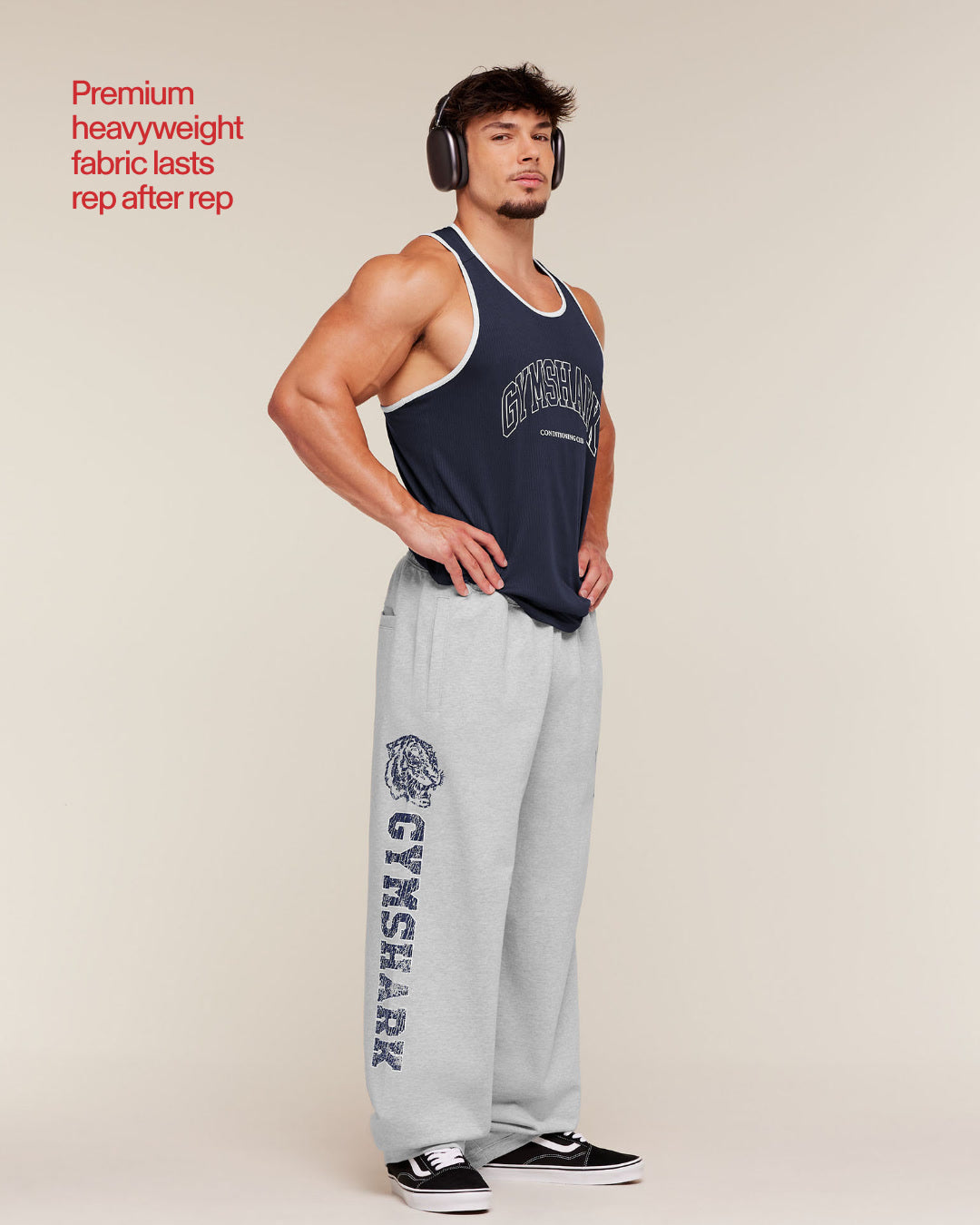 Gymshark Retro Collegiate Graphic Wide Leg Pants Bros Soft Grey Marl