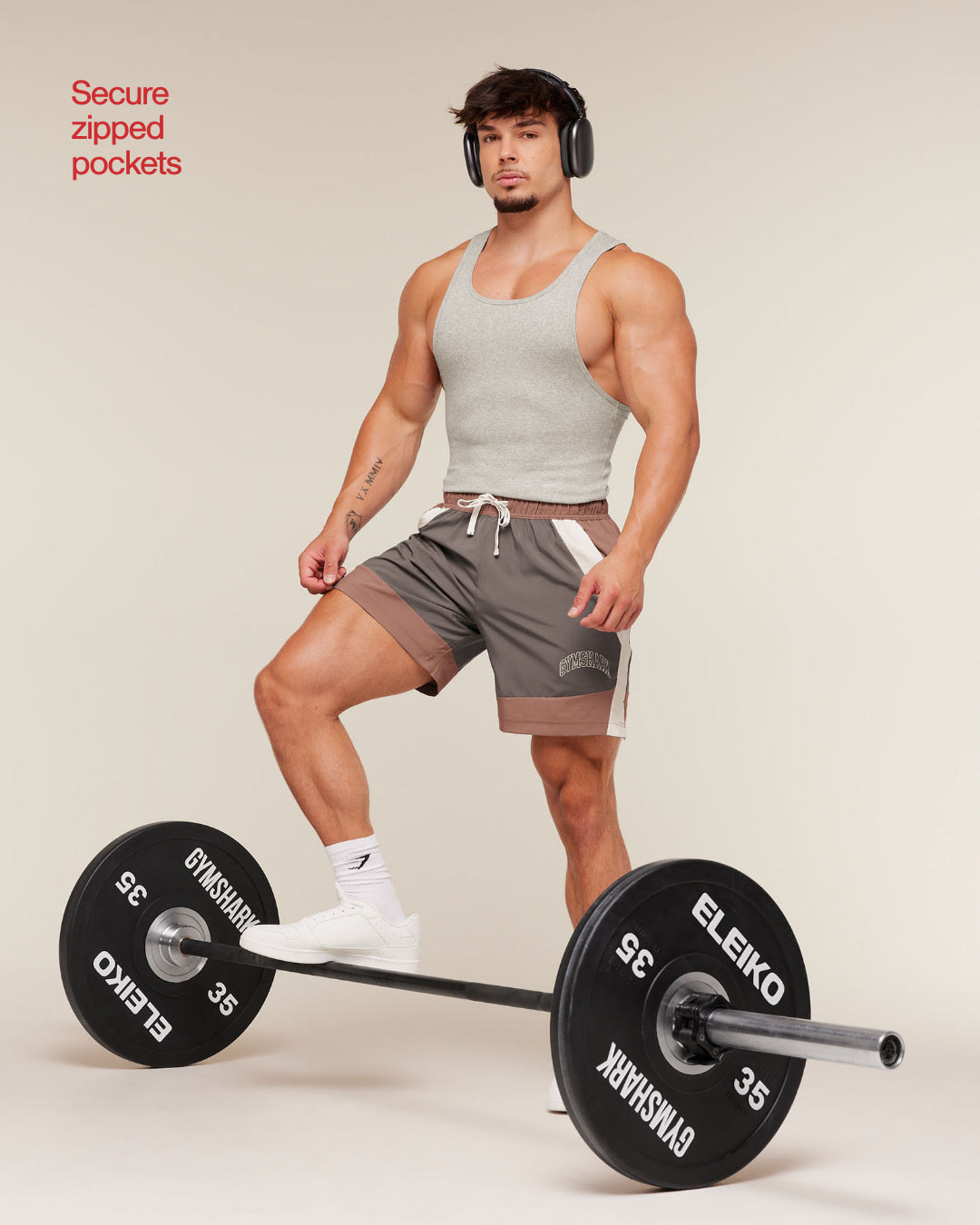 Gymshark Collegiate Tech Shorts Taupe Brown