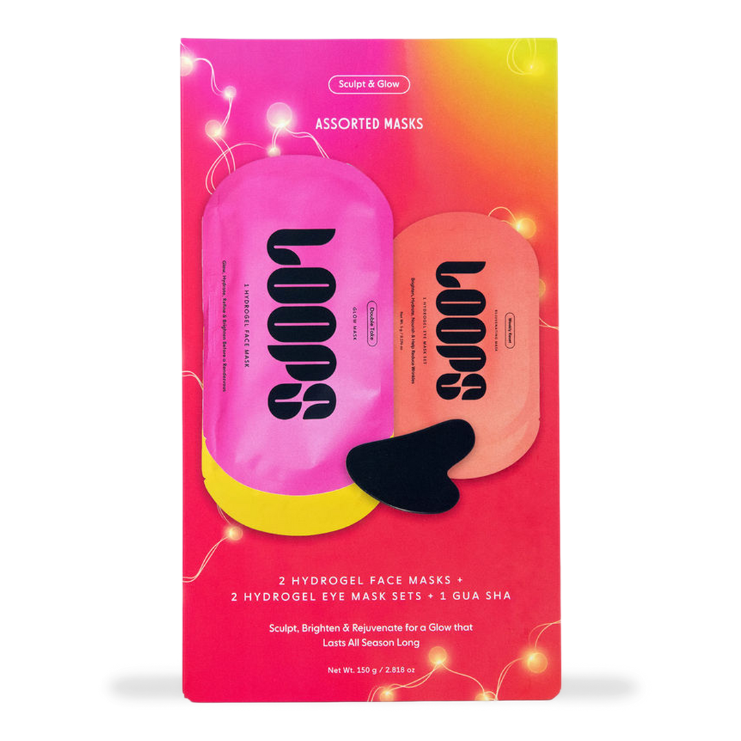 LOOPS Sculpt & Glow Hydrogel Face & Eye Mask 4 Piece Set + Gua Sha
