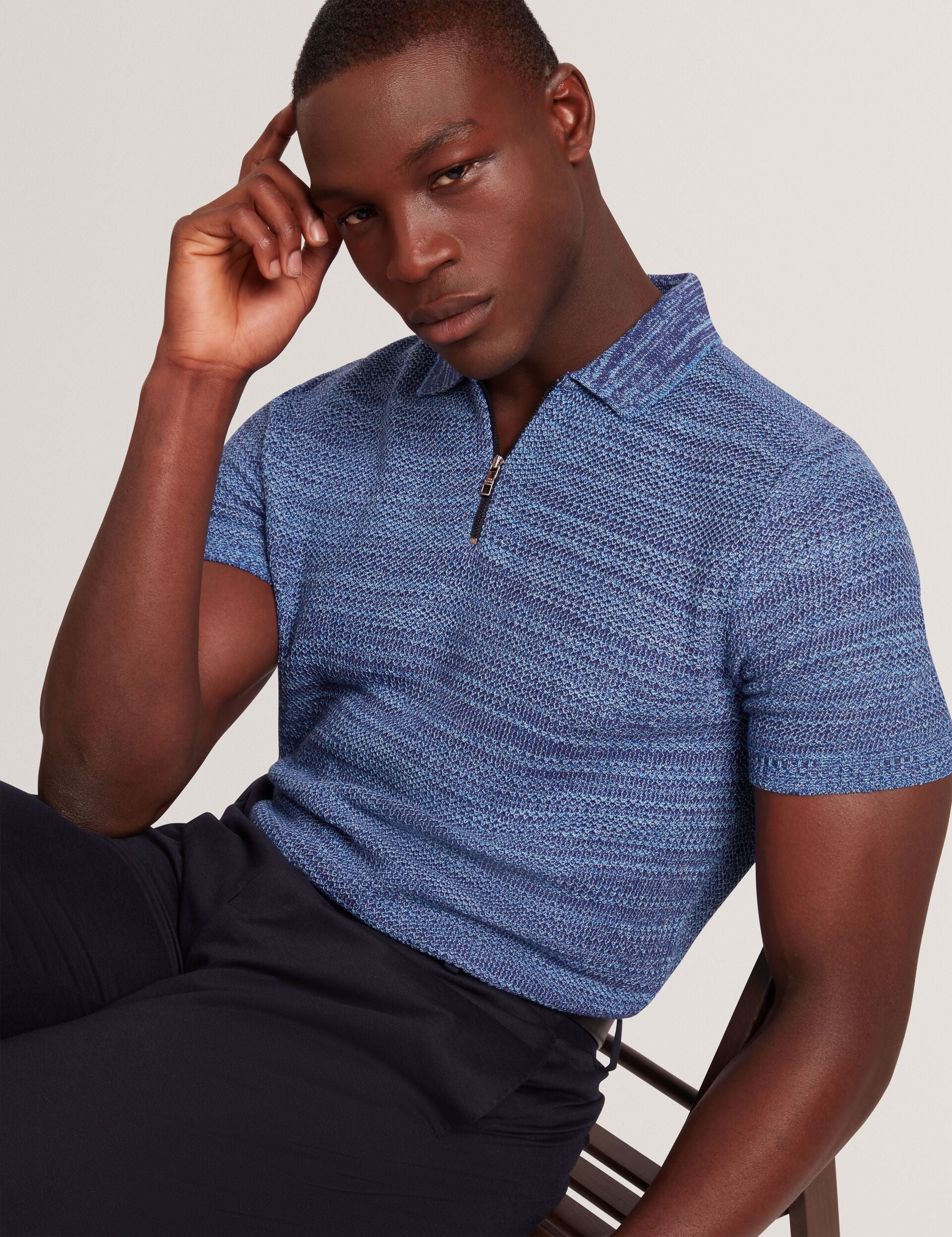 Ted Baker Blossam Space Dye Zip Neck Polo Shirt