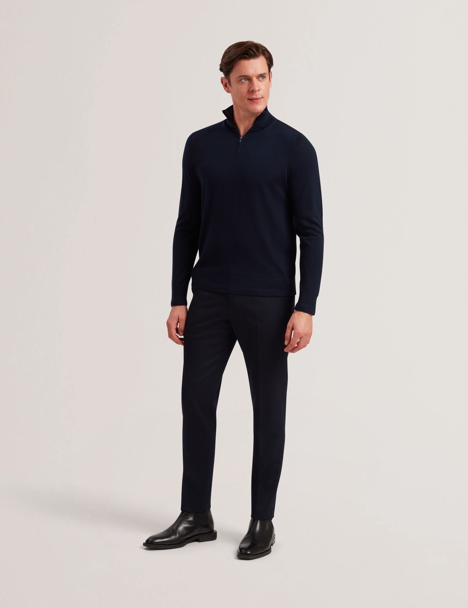 Ted Baker Limehas Wool Quarter Zip Funnel Neck Jumper In Navy