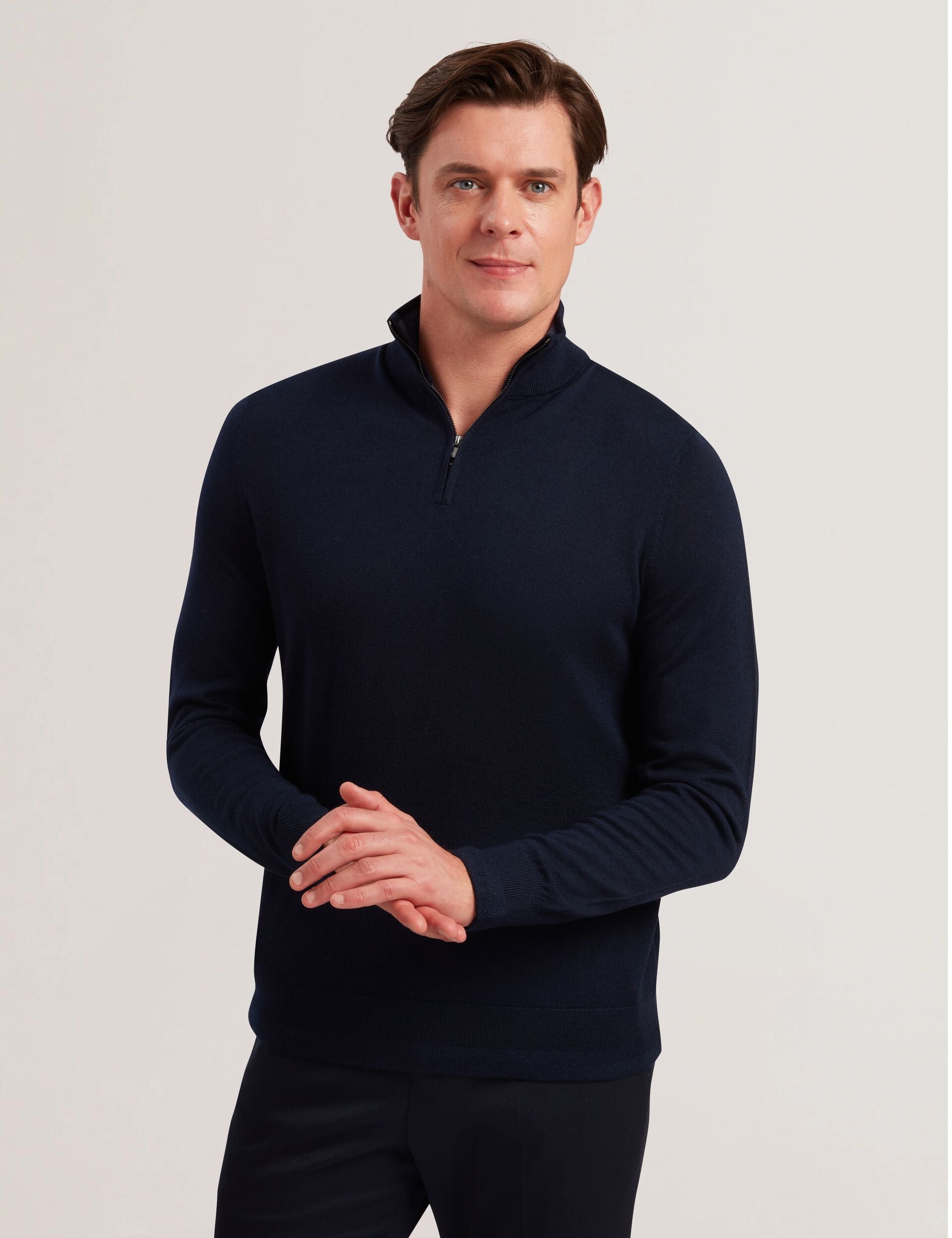 Ted Baker Limehas Wool Quarter Zip Funnel Neck Jumper In Navy