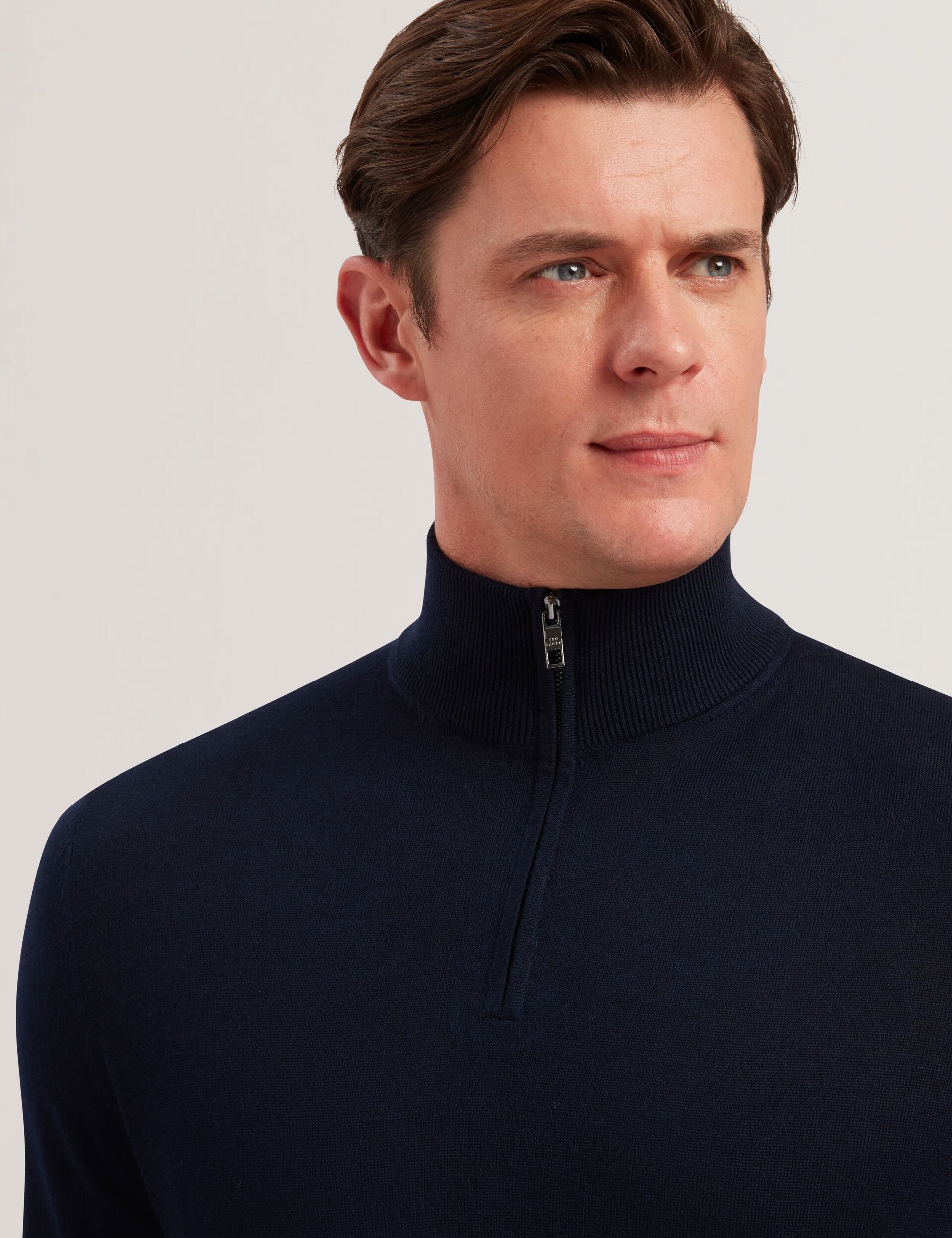 Ted Baker Limehas Wool Quarter Zip Funnel Neck Jumper In Navy