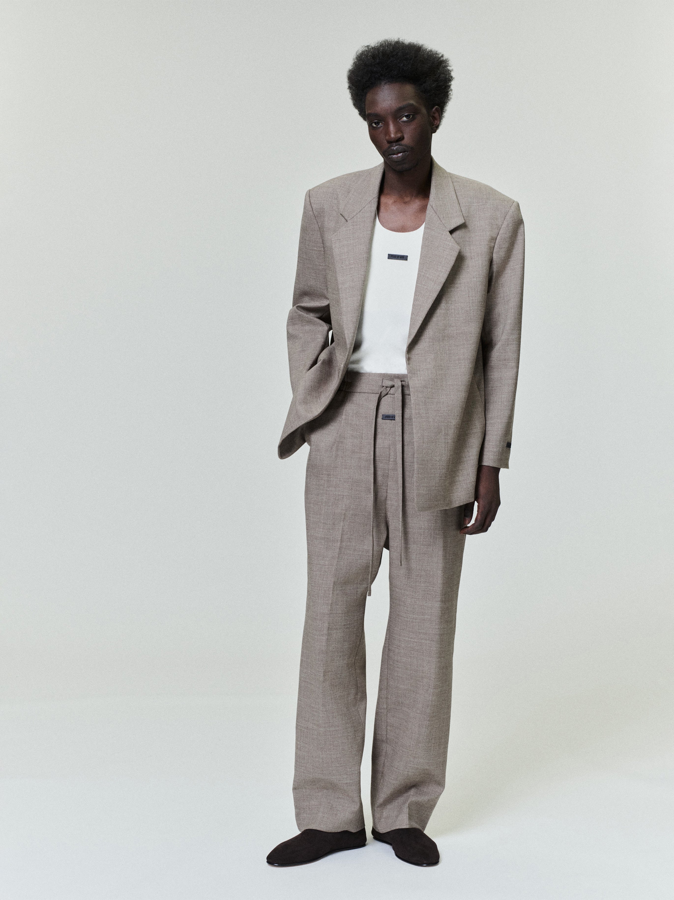 Essentials High Twist Wool Single Breasted Blazer Dune Pearl